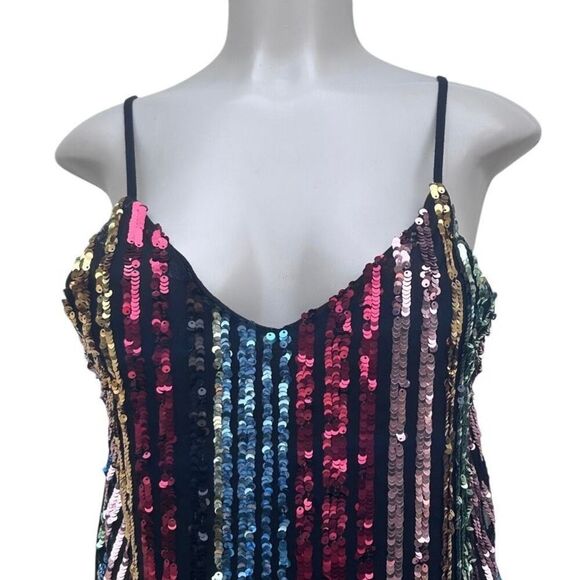 Crave Fame By Almost Famous Tank Top Women's Medium Rainbow Striped Sequined - Picture 2 of 15